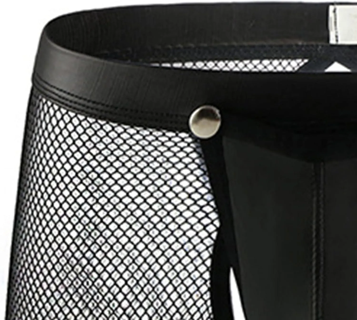 JEsilunmaMY Men's Mesh Leather Pouch Underwear Sexy Low Waist Hollow Boxer Briefs See Through Breathable Shorts Trunks