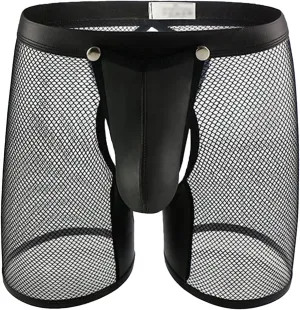 JEsilunmaMY Men's Mesh Leather Pouch Underwear Sexy Low Waist Hollow Boxer Briefs See Through Breathable Shorts Trunks