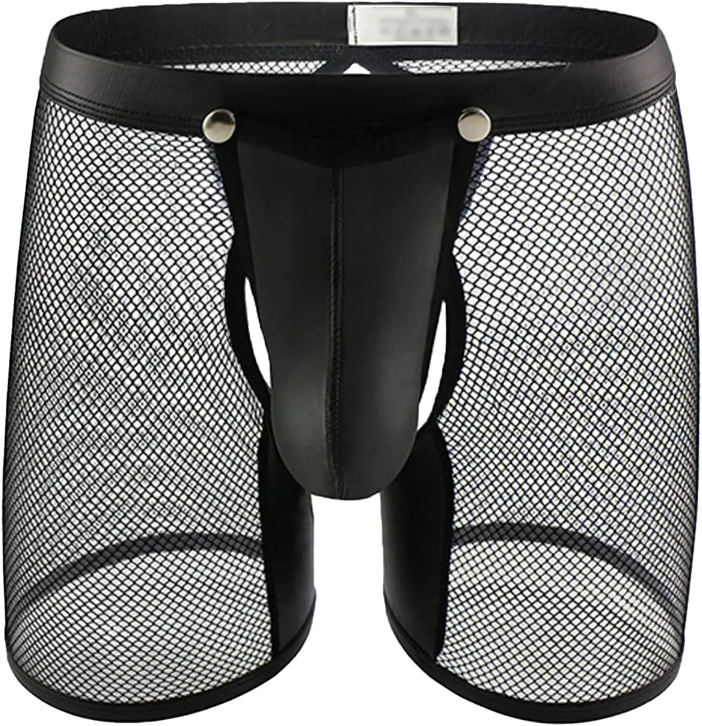 JEsilunmaMY Men's Mesh Leather Pouch Underwear Sexy Low Waist Hollow Boxer Briefs See Through Breathable Shorts Trunks
