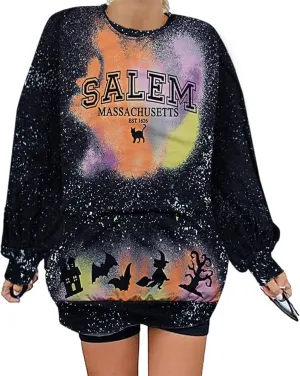 KIMSOONG Halloween Sweatshirts for Women Salem Massachusetts Shirt Fall Oversized Crewneck Sweatshirt Hocus Pocus Pullover