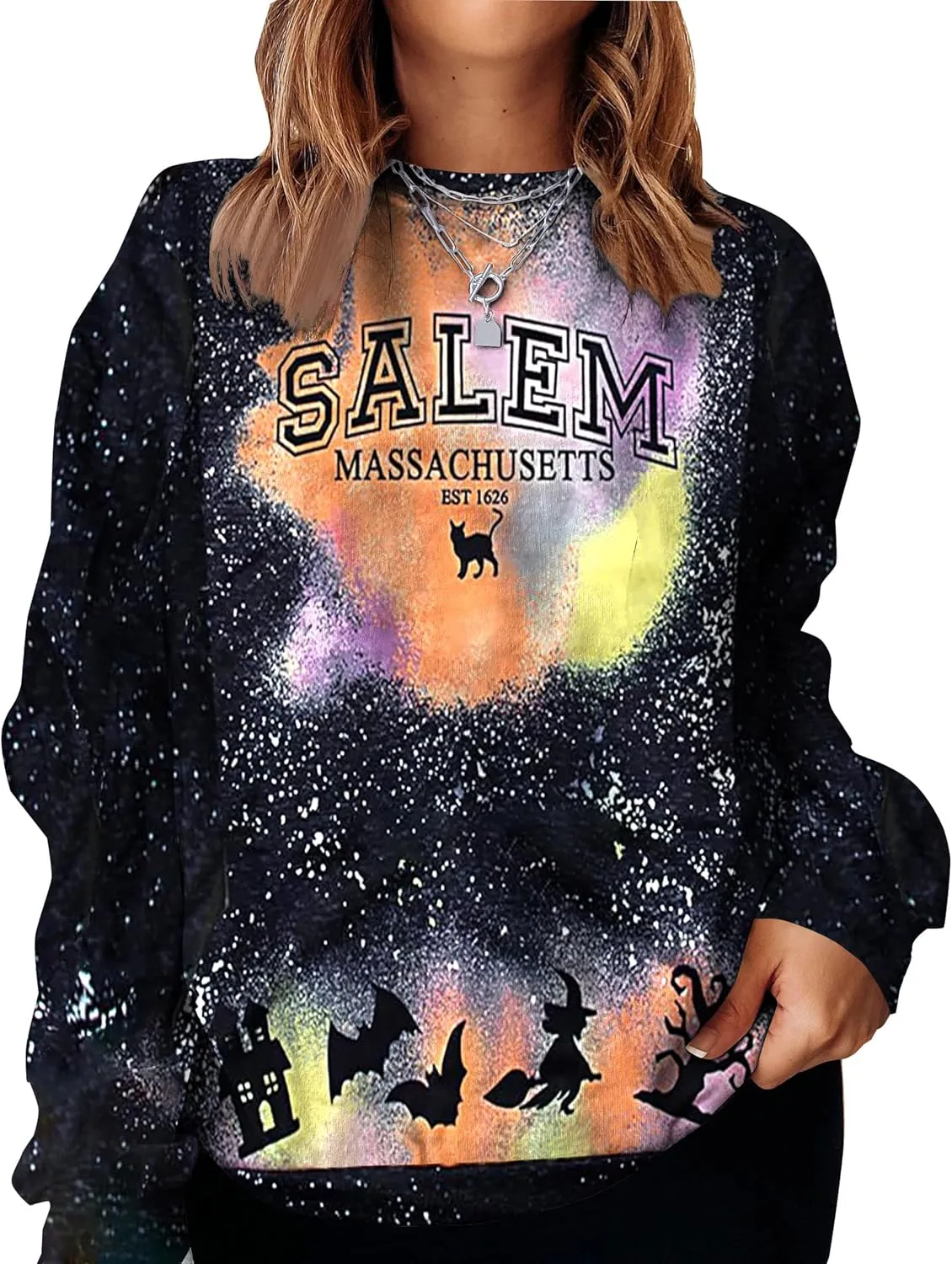 KIMSOONG Halloween Sweatshirts for Women Salem Massachusetts Shirt Fall Oversized Crewneck Sweatshirt Hocus Pocus Pullover