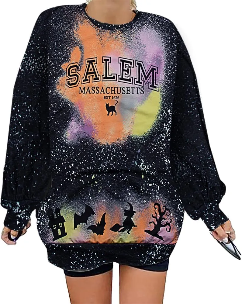 KIMSOONG Halloween Sweatshirts for Women Salem Massachusetts Shirt Fall Oversized Crewneck Sweatshirt Hocus Pocus Pullover