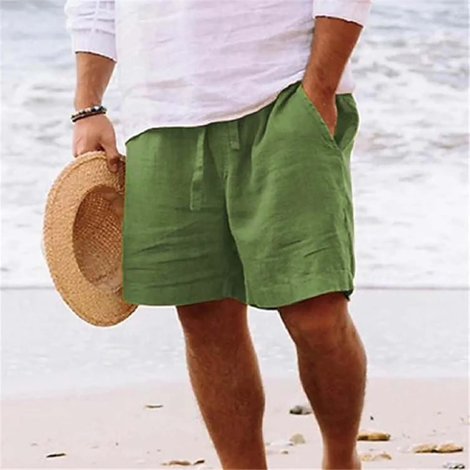 LCMTWX Mens Casual Shorts Lightweight Loose 3/4 Shorts Drawstring Elastic Waist Baggy Wide Leg Casual Beach Yoga Trousers