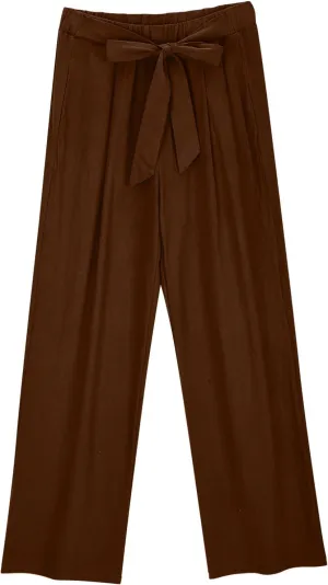 Linen Pants Women Wide Leg Palazzo Pants Lounge Beach Summer Cropped Drawstring Trousers Clothes with Pockets