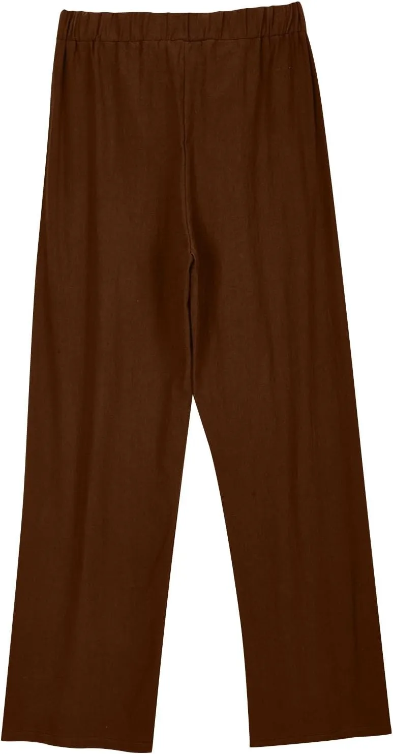 Linen Pants Women Wide Leg Palazzo Pants Lounge Beach Summer Cropped Drawstring Trousers Clothes with Pockets