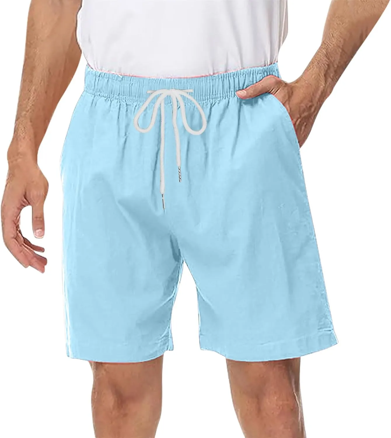 Mens Drawstring Shorts Casual Summer Big and Tall Elastic Waist Loose Fit Lightweight Lounge Beach Shorts with Pocket