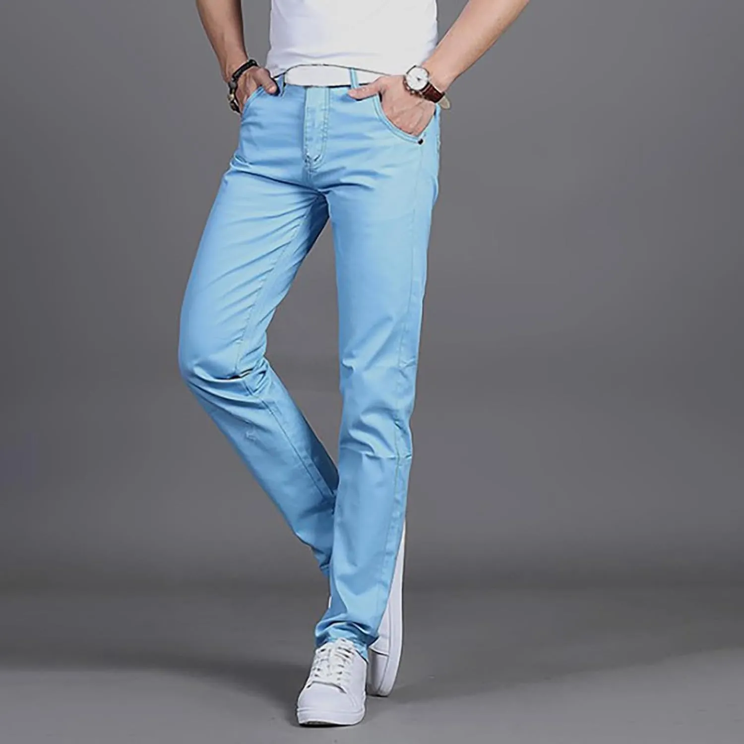 Mens Dress Slacks Plain Straight Leg Casual Pants Outdoor Trendy Open Bottom Summer Fashion Trousers with Pockets
