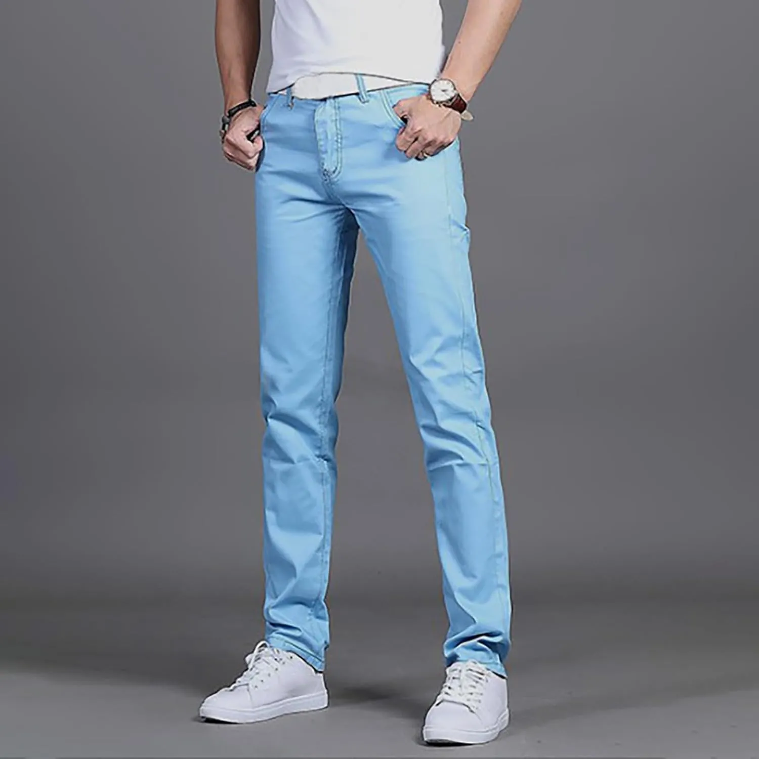 Mens Dress Slacks Plain Straight Leg Casual Pants Outdoor Trendy Open Bottom Summer Fashion Trousers with Pockets
