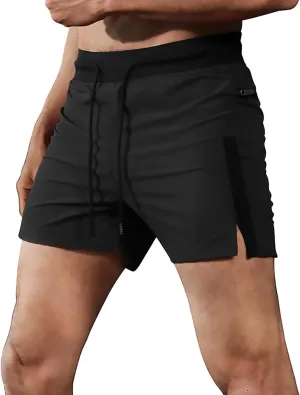 Mens Lightweight Elastic Waist Cargo Shorts Slim Fit, Zipper Pockets, Activewear for Men's Fitness and Bodybuilding