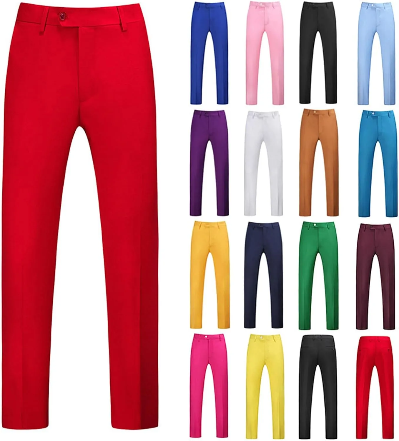 Mens Plus Size Dress Pants Plain Slim Fit Suit Pants Casual Trendy Party Trousers Straight Leg Flat Front Slacks