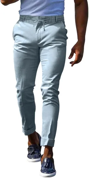 Men's Slim-Fit Flat-Front Stretch Chino Pants Casual Business Skinny Stretch Golf Dress Pants Tapered Leg Pencil Ankle Pants
