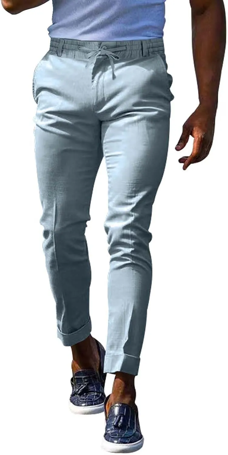 Men's Slim-Fit Flat-Front Stretch Chino Pants Casual Business Skinny Stretch Golf Dress Pants Tapered Leg Pencil Ankle Pants