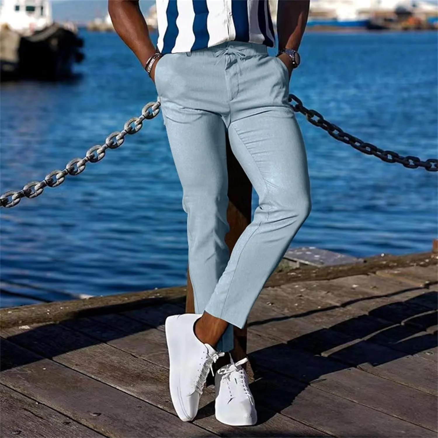 Men's Slim-Fit Flat-Front Stretch Chino Pants Casual Business Skinny Stretch Golf Dress Pants Tapered Leg Pencil Ankle Pants