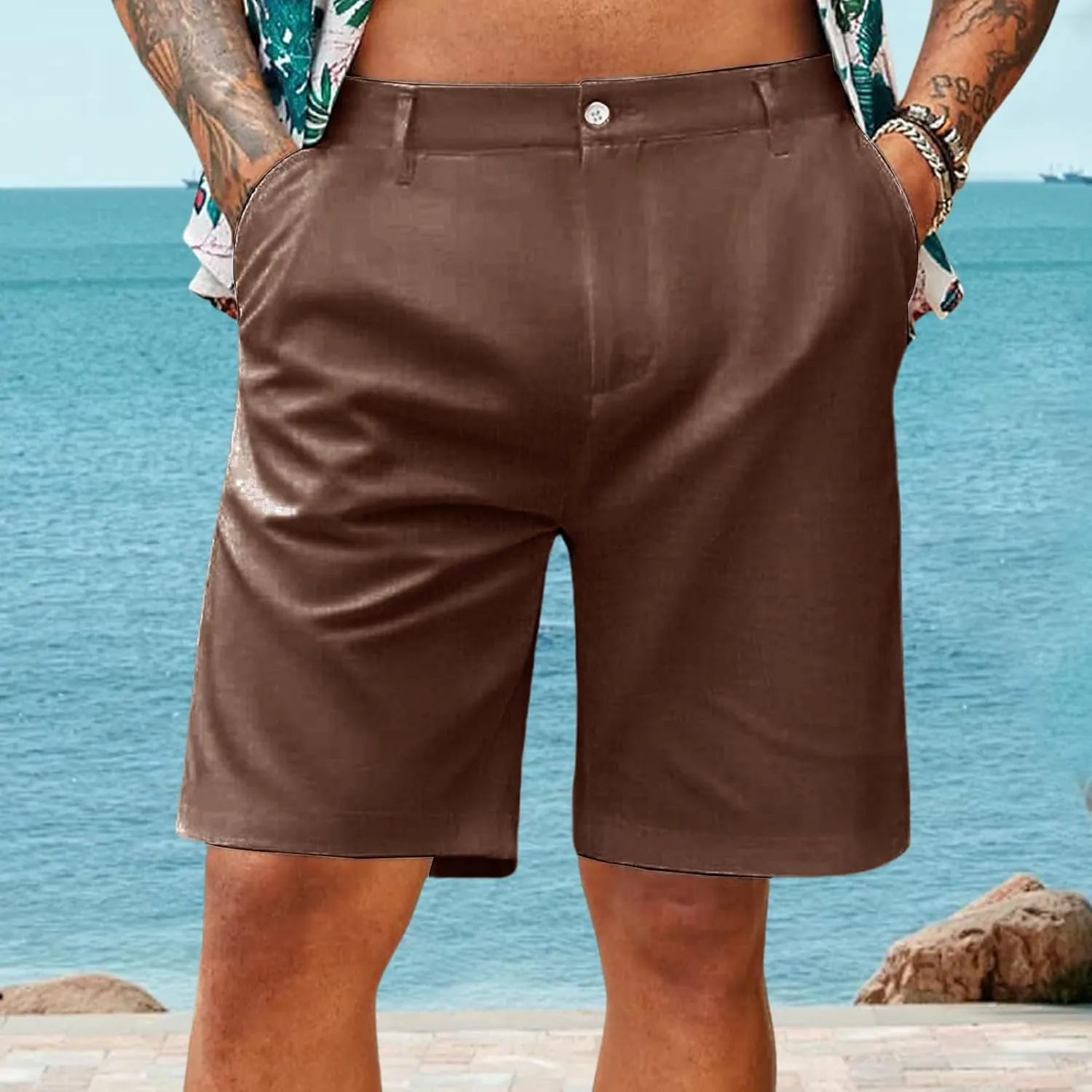Mens Stretch Golf Shorts Slim-Fit Quick Dry Work Casual Short Pants Fashion Lightweight Flat Front Chino Dress Shorts