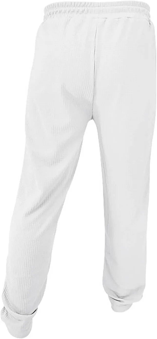 Men's Waffle Pants Textured Dress Slacks Summer Straight Leg Flat Front Sweatpants Drawstring Waist Loose Fit Trouser