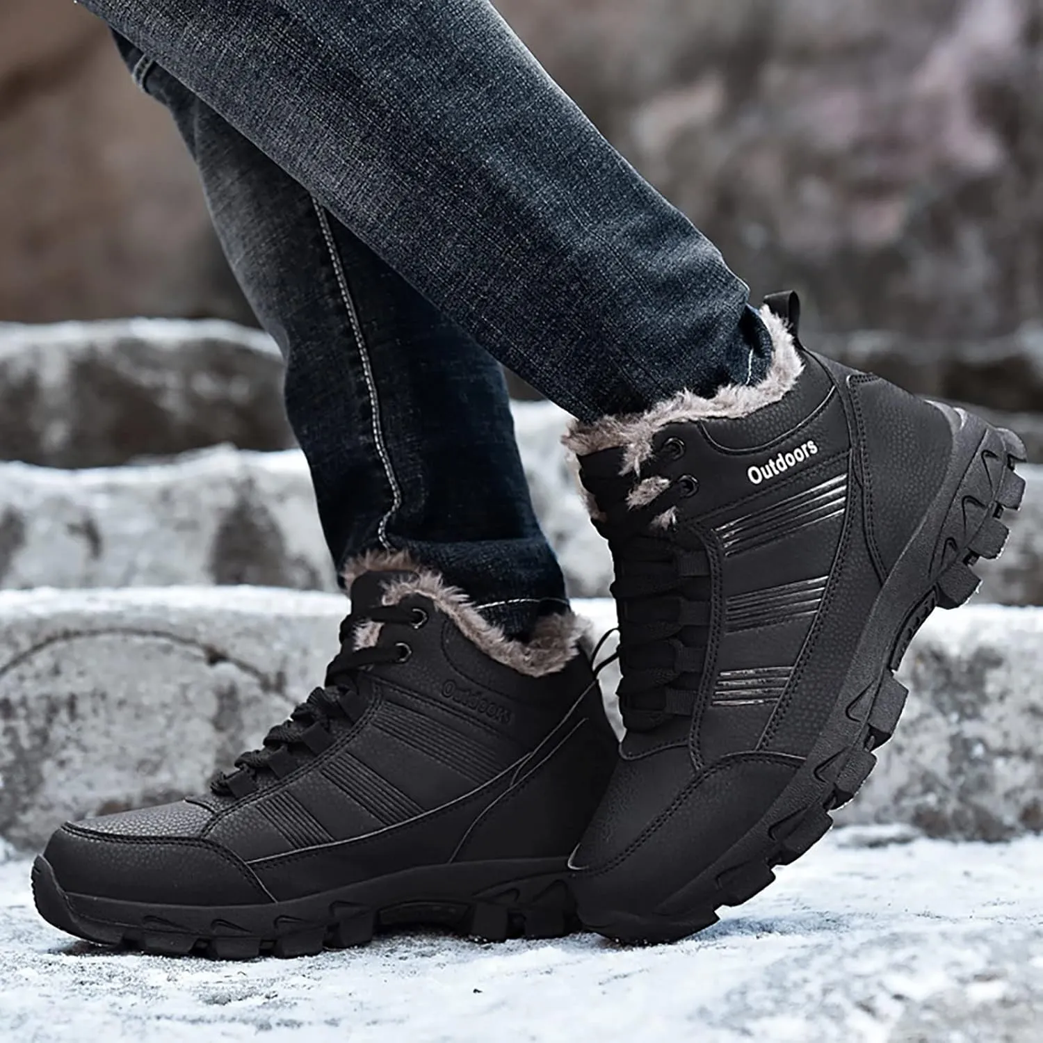 Men's Work Boots Slip On Hiking Sneakers Fur Lined Ankle Boot Women's Safety Shoes Composite Toe Platform Sneakers Indestructible Hike Grounded Footwear