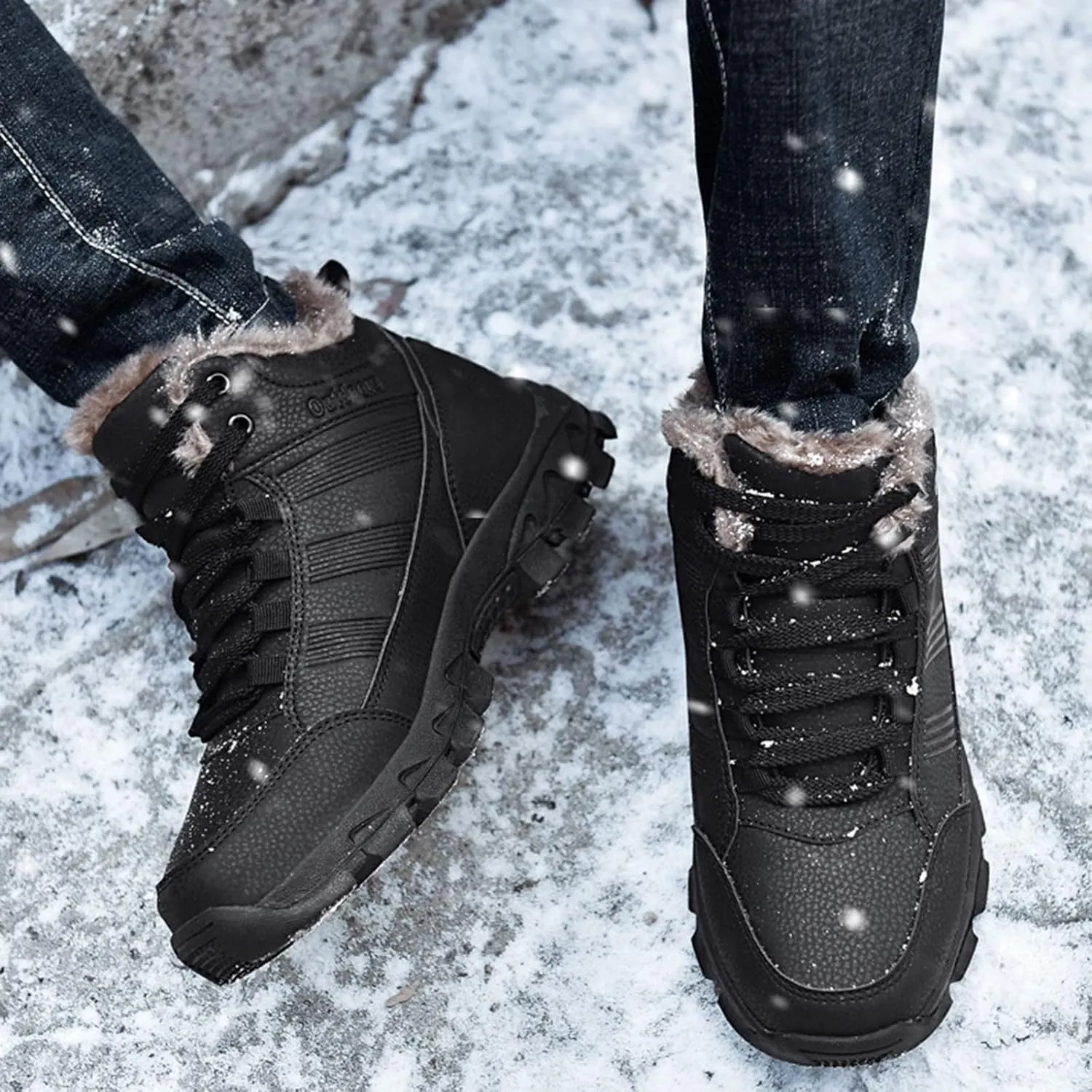Men's Work Boots Slip On Hiking Sneakers Fur Lined Ankle Boot Women's Safety Shoes Composite Toe Platform Sneakers Indestructible Hike Grounded Footwear