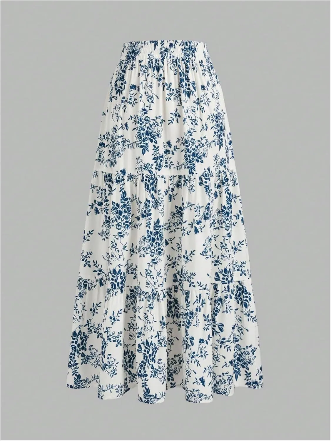 Milumia Women's Boho Floral Tiered Maxi Skirt Elastic High Waist Ruffle A Line Skirts