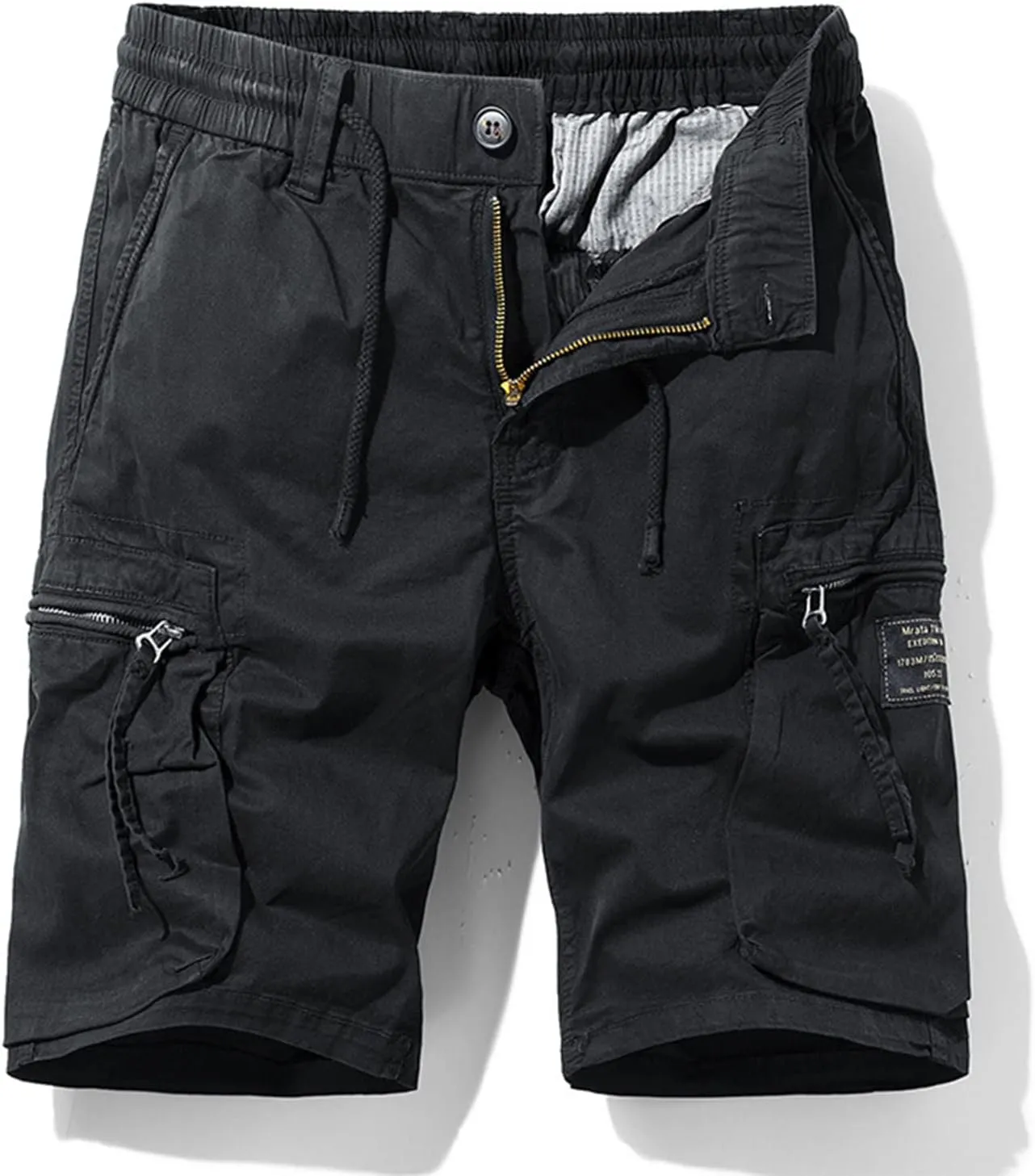 Muscularfit Cotton Linen Shorts for Men Casual Summer Big and Tall Drawstring Elastic Waist Cargo Shorts Multi Pockets Sport