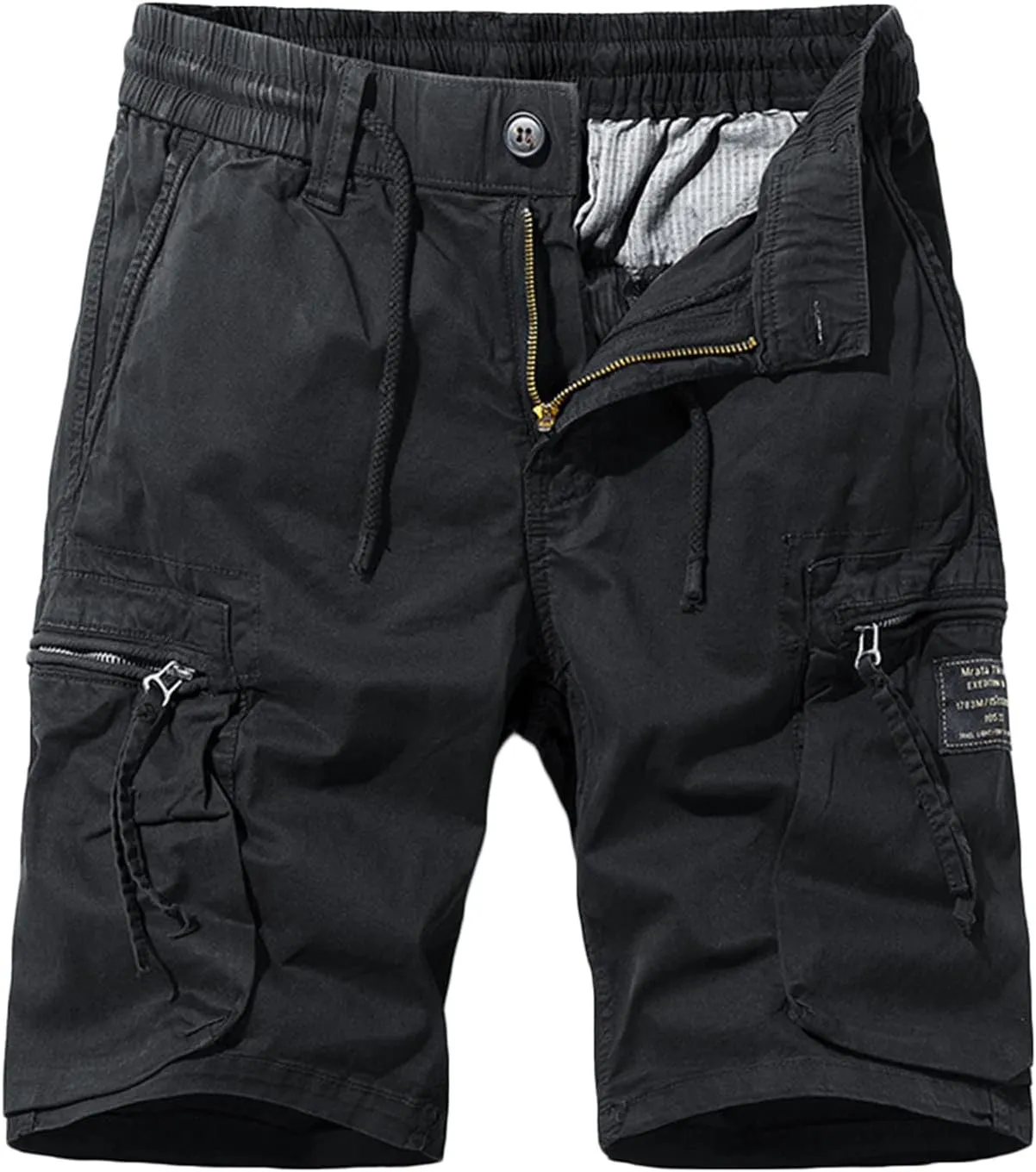 Muscularfit Cotton Linen Shorts for Men Casual Summer Big and Tall Drawstring Elastic Waist Cargo Shorts Multi Pockets Sport