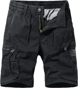 Muscularfit Cotton Linen Shorts for Men Casual Summer Big and Tall Drawstring Elastic Waist Cargo Shorts Multi Pockets Sport