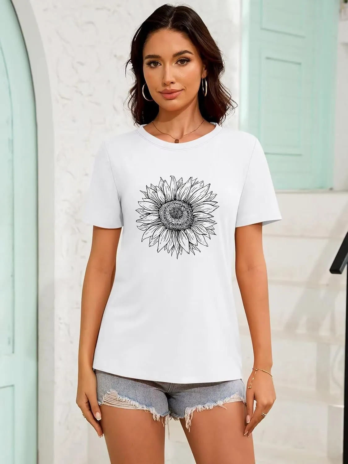 ORANDESIGNE Womens Flower Print T Shirt Graphic Short Sleeve Tees Crewneck Casual Shirts Summer Loose Fit Tops
