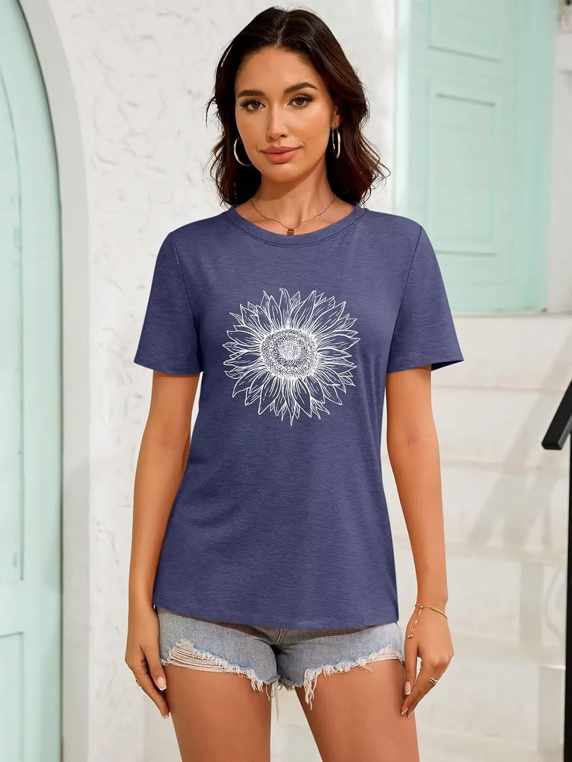 ORANDESIGNE Womens Flower Print T Shirt Graphic Short Sleeve Tees Crewneck Casual Shirts Summer Loose Fit Tops
