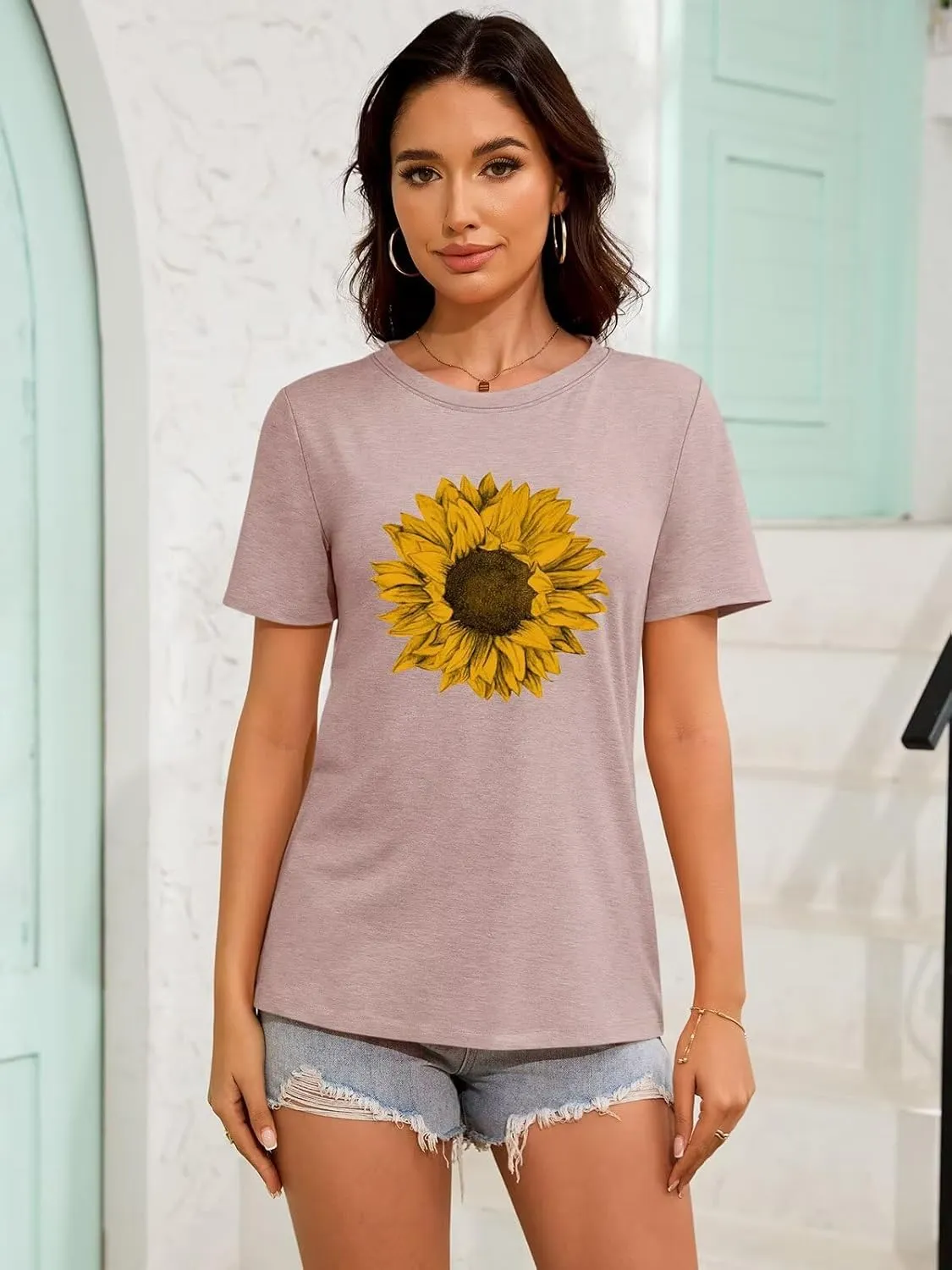 ORANDESIGNE Womens Flower Print T Shirt Graphic Short Sleeve Tees Crewneck Casual Shirts Summer Loose Fit Tops