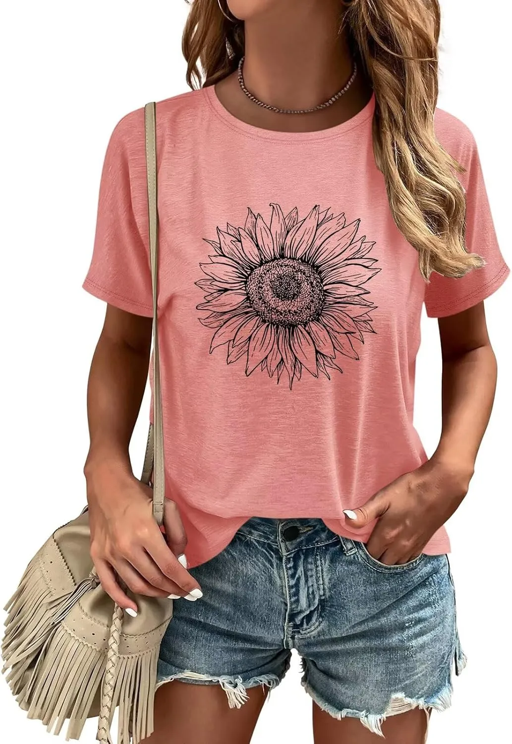 ORANDESIGNE Womens Flower Print T Shirt Graphic Short Sleeve Tees Crewneck Casual Shirts Summer Loose Fit Tops