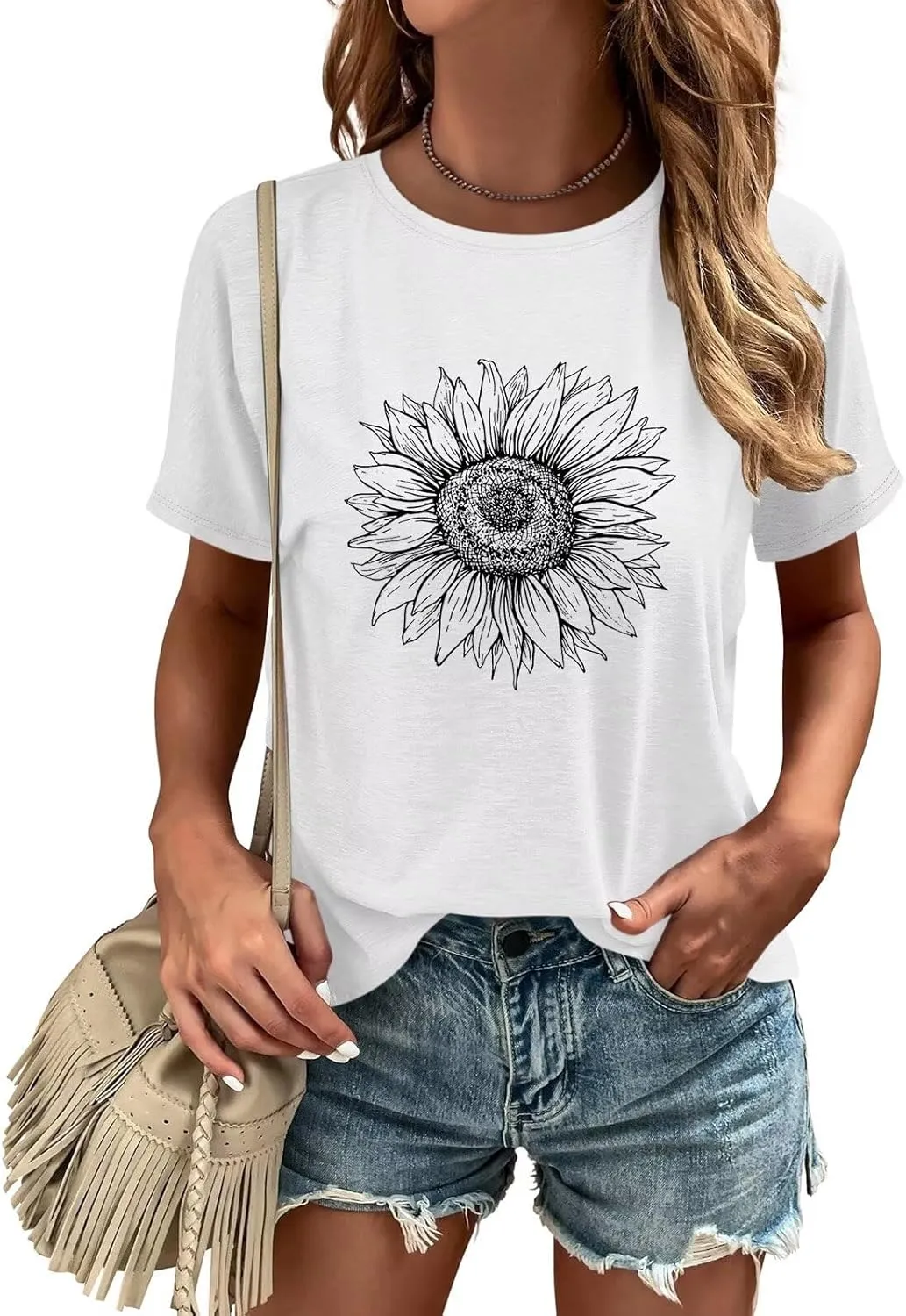 ORANDESIGNE Womens Flower Print T Shirt Graphic Short Sleeve Tees Crewneck Casual Shirts Summer Loose Fit Tops