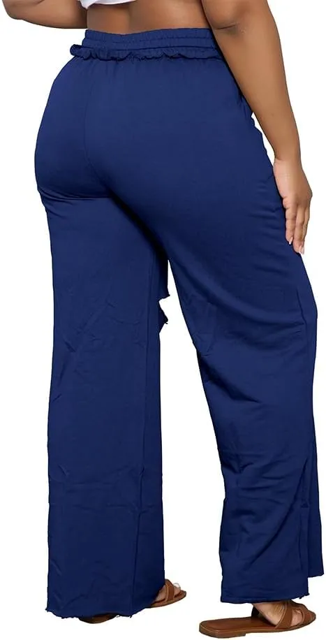 PINSV Wide Leg Pants for Women Drawstring Baggy Casual Sweatpants