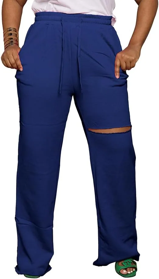 PINSV Wide Leg Pants for Women Drawstring Baggy Casual Sweatpants