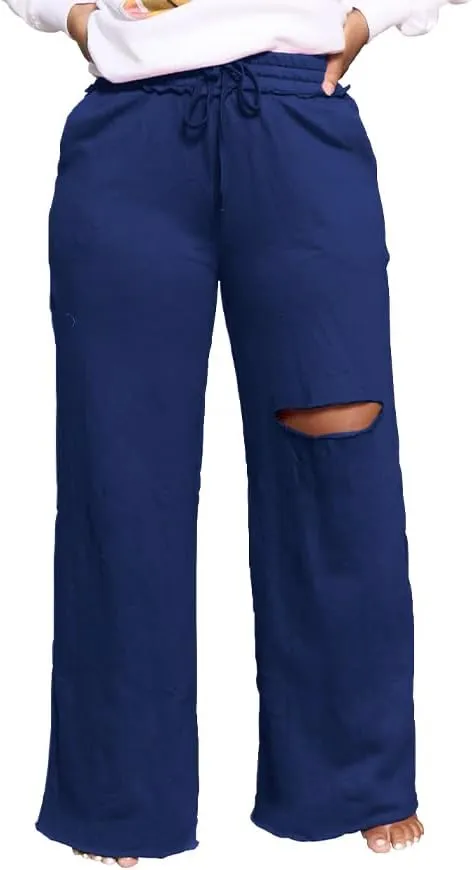PINSV Wide Leg Pants for Women Drawstring Baggy Casual Sweatpants