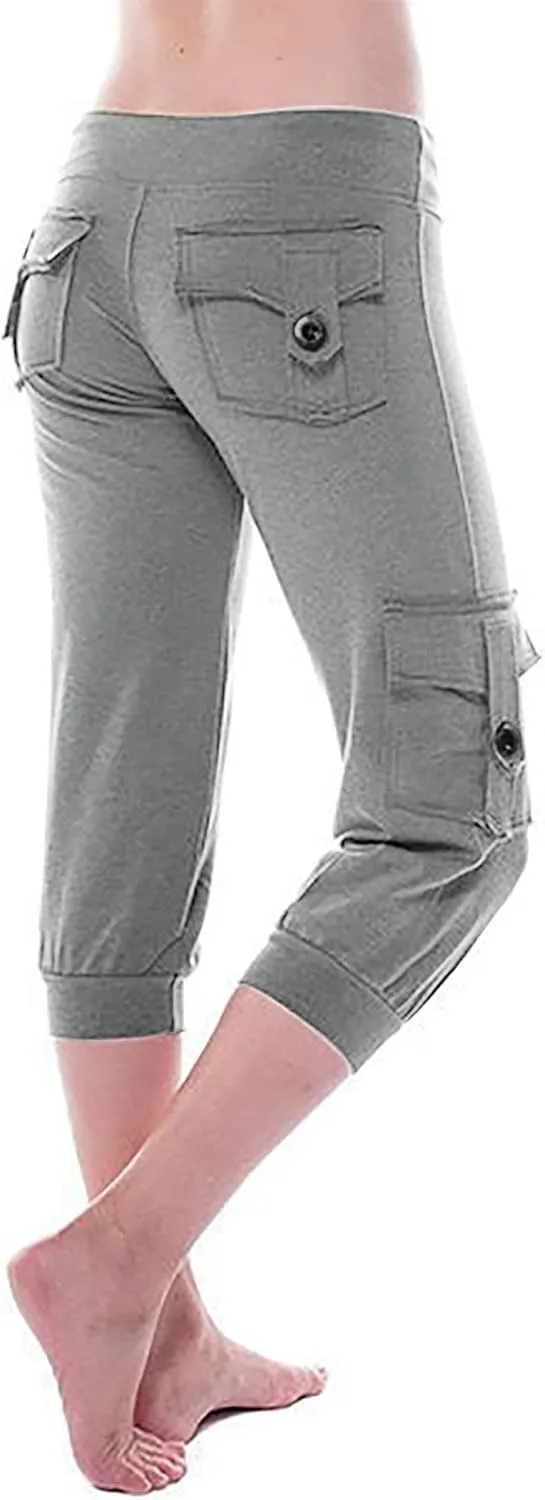 RKSTN Womens Capri Pants for Summer 2025 Casual Lightweight Leggings High Wasit Elastic Pant with Pockets Cropped Trousers