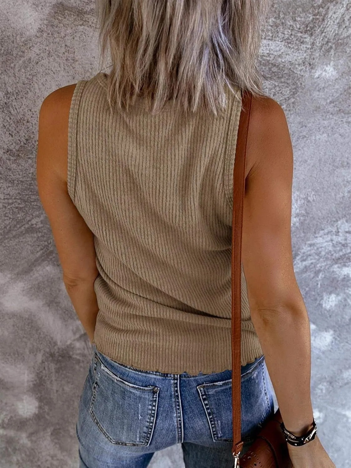 Saodimallsu Womens V Neck Tank Tops Summer Ribbed Sleeveless Henley Shirts Casual Loose Button Up Cami Knit Tees