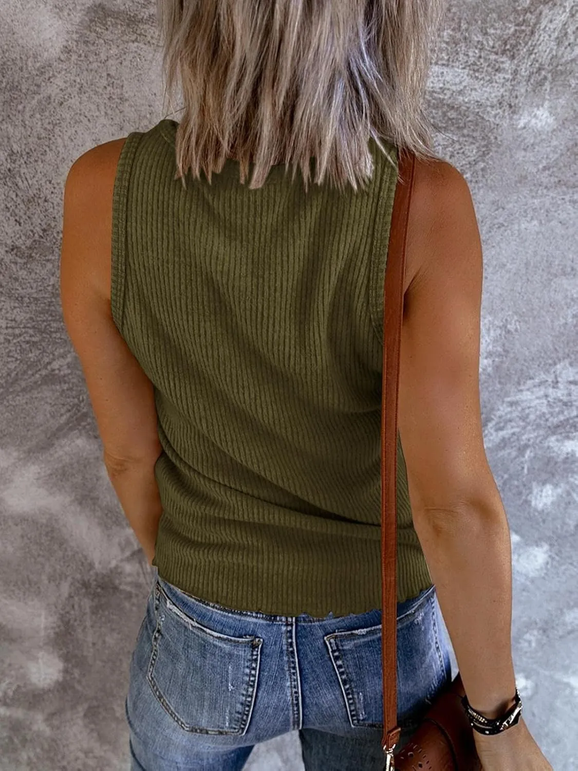 Saodimallsu Womens V Neck Tank Tops Summer Ribbed Sleeveless Henley Shirts Casual Loose Button Up Cami Knit Tees