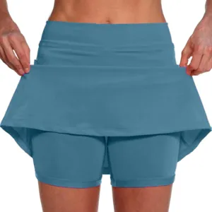 Skorts for Women Lightweight High Waisted Solid Color Athletic Tennis Golf Skirts Summer Yoga Culottes with Pocket Gift for Friends A3Green, XL
