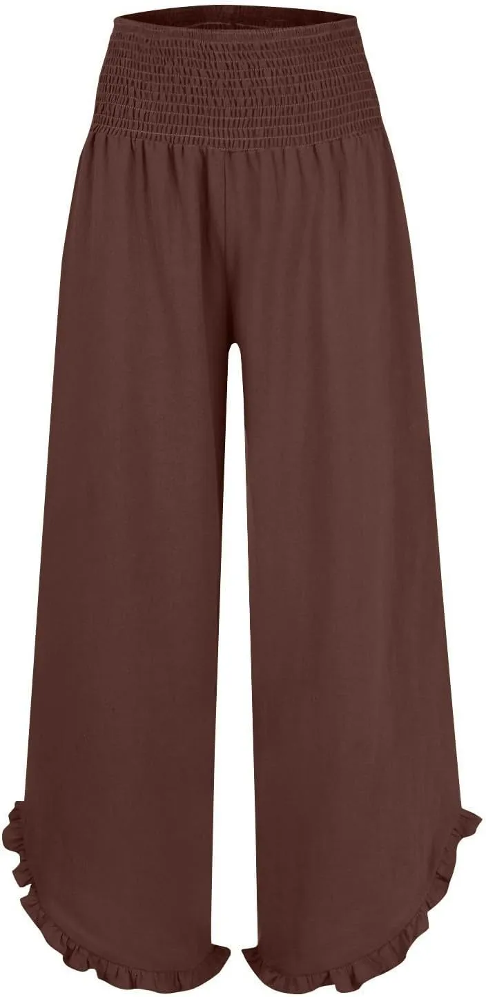 Summer Pants for Women 2025 Vacation Elastic High Waisted Tummy Control Beach Linen Pants Breathable Travel Trouser w/Pockets