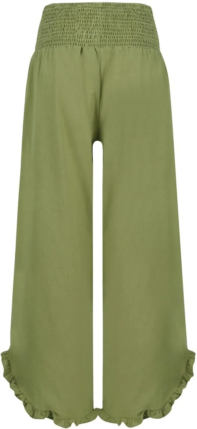 Summer Pants for Women 2025 Vacation Elastic High Waisted Tummy Control Beach Linen Pants Breathable Travel Trouser w/Pockets