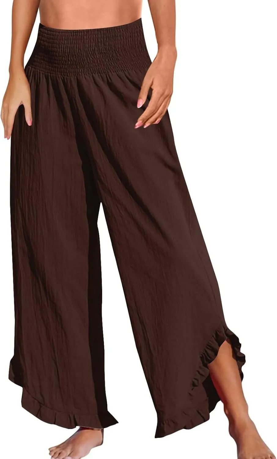 Summer Pants for Women 2025 Vacation Elastic High Waisted Tummy Control Beach Linen Pants Breathable Travel Trouser w/Pockets