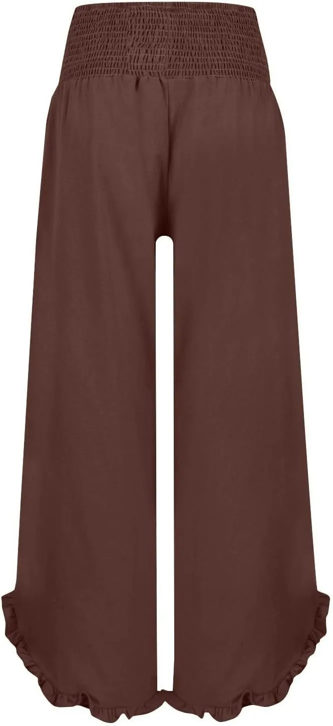 Summer Pants for Women 2025 Vacation Elastic High Waisted Tummy Control Beach Linen Pants Breathable Travel Trouser w/Pockets