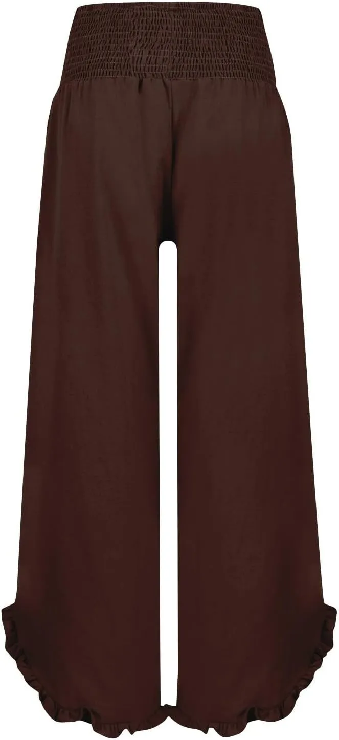 Summer Pants for Women 2025 Vacation Elastic High Waisted Tummy Control Beach Linen Pants Breathable Travel Trouser w/Pockets