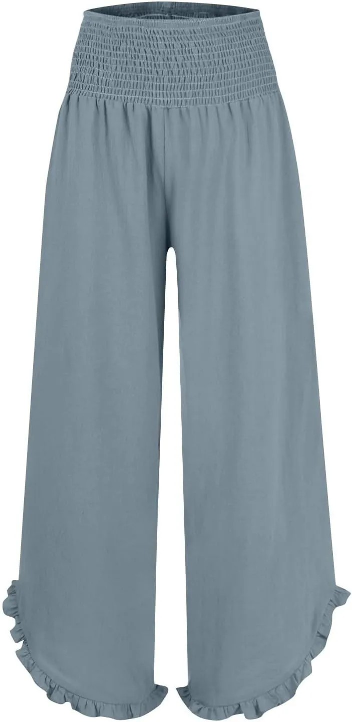 Summer Pants for Women 2025 Vacation Elastic High Waisted Tummy Control Beach Linen Pants Breathable Travel Trouser w/Pockets