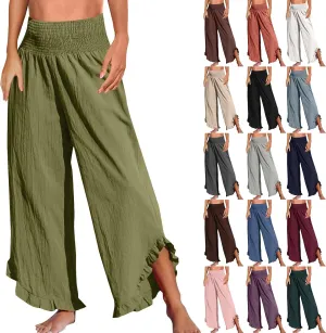 Summer Pants for Women 2025 Vacation Elastic High Waisted Tummy Control Beach Linen Pants Breathable Travel Trouser w/Pockets