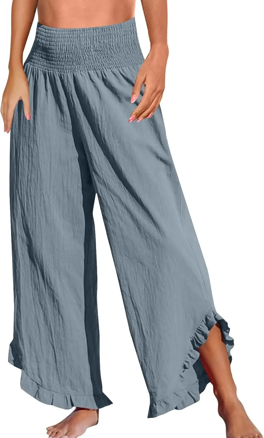 Summer Pants for Women 2025 Vacation Elastic High Waisted Tummy Control Beach Linen Pants Breathable Travel Trouser w/Pockets