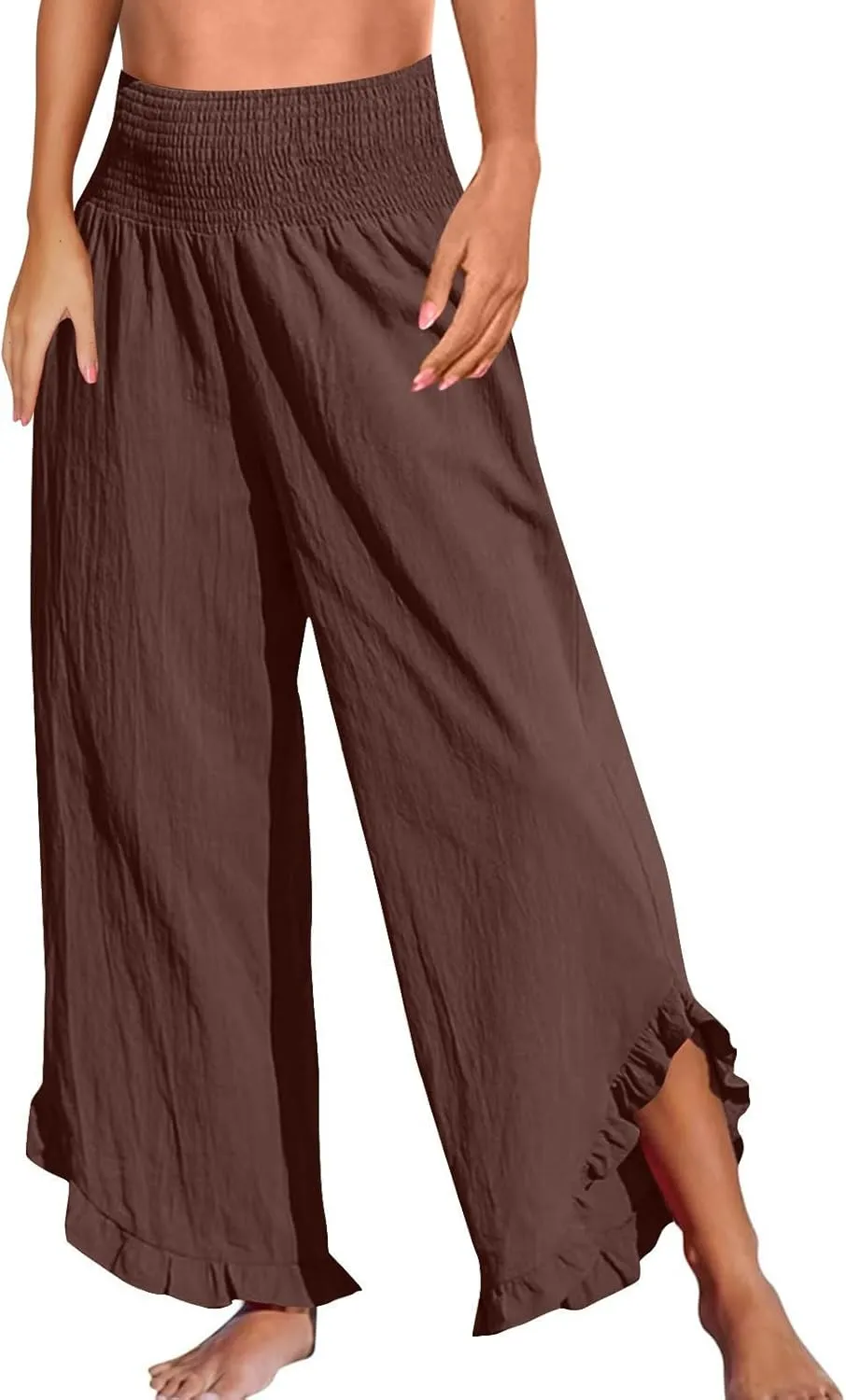 Summer Pants for Women 2025 Vacation Elastic High Waisted Tummy Control Beach Linen Pants Breathable Travel Trouser w/Pockets