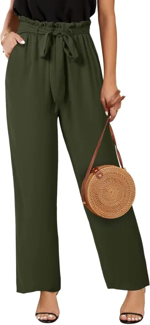 SySea Womens High Waisted Leopard Print Palazzo Pants Belted Wide Leg Long Trousers with Pockets