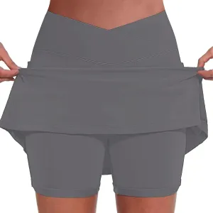 Tennis Skirt for Women Crossover High Waisted Pleated Golf Skorts Athletic Workout Skirts Knee Length Skorts Skirts