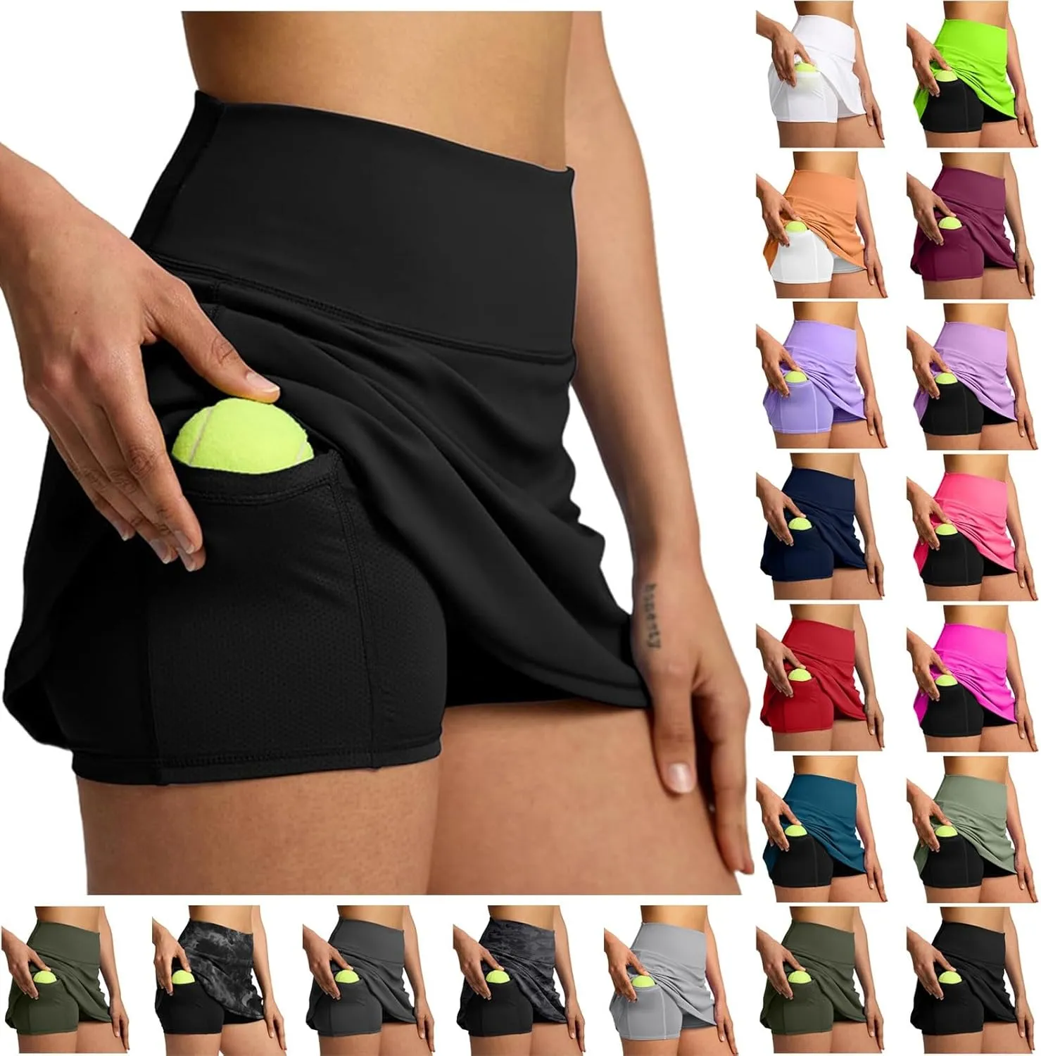 Tennis Skirts for Women High Waisted Athletic Workout Skort Summer Flowy Lightweight Tennis Golf Skirt with Pocketsof The Day #A1Black, XXL