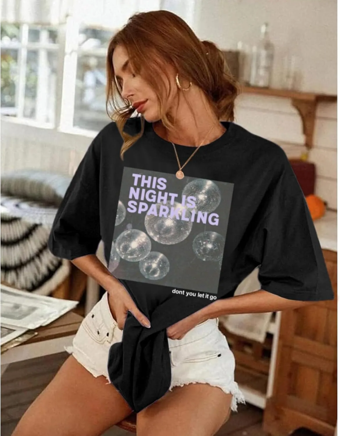 This Night is Sparkling Country Concert Shirt Women Oversized Vintage Disco Ball Graphic Tees Music Lover Gifts Tops